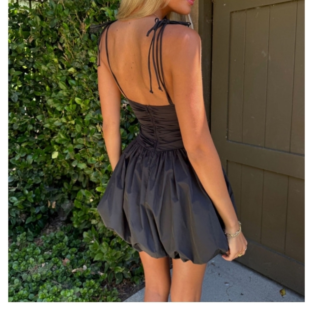 Chic Black Ruched Mini Dress - Picture 4 of 6